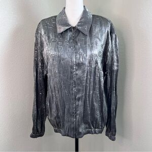 Vintage Joan Leslie Silver Metallic Lightweight Jacket Size 14 (L)